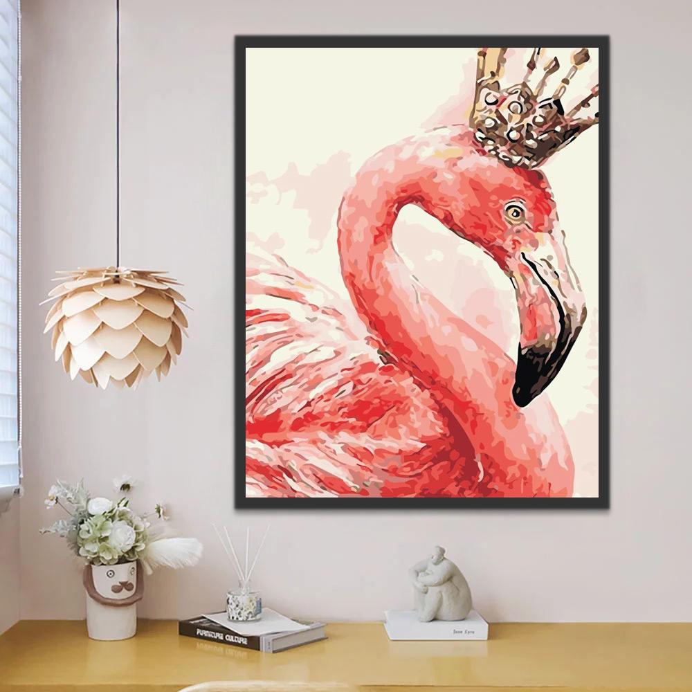 Flamenco Rojo con Corona Dorada Pintar por Números