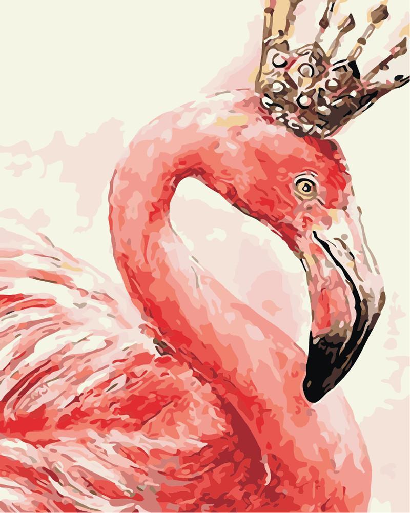 Flamenco Rojo con Corona Dorada Pintar por Números