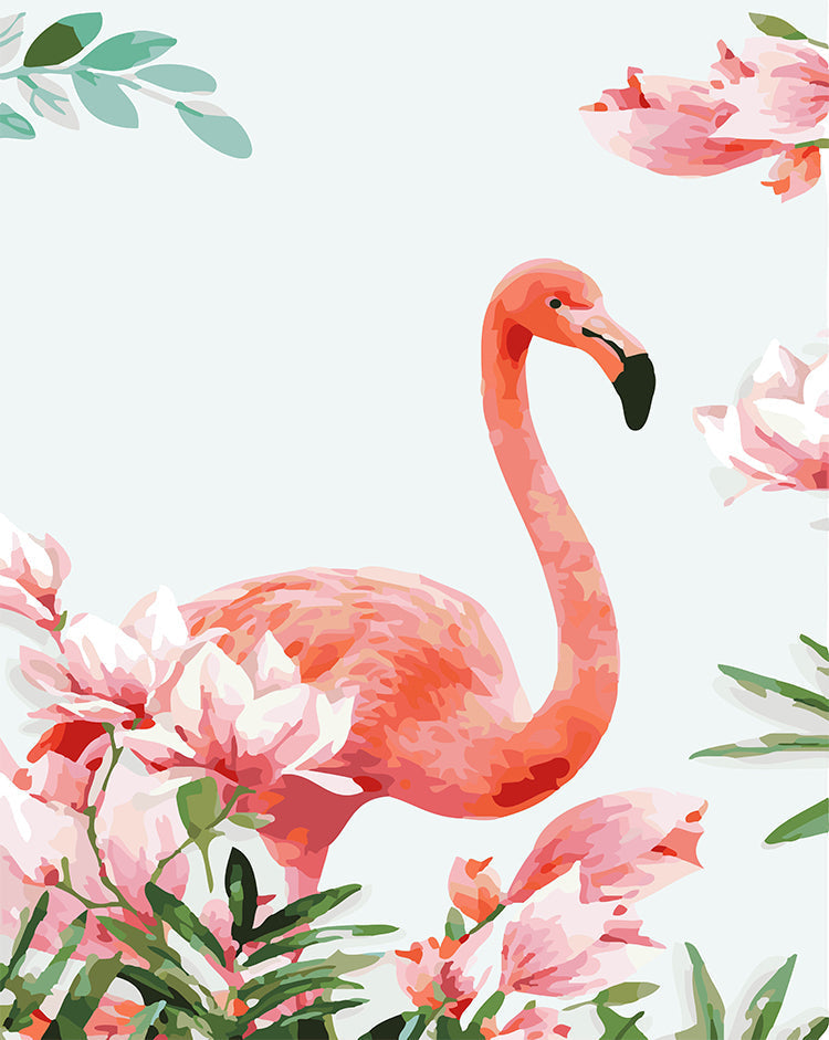Flamenco Rojo con Flores y Hojas Pintar por Números