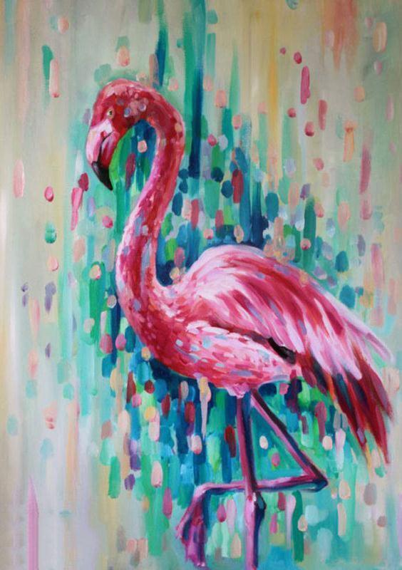 Flamenco Rojo y Fondo Verde Pintar por Números