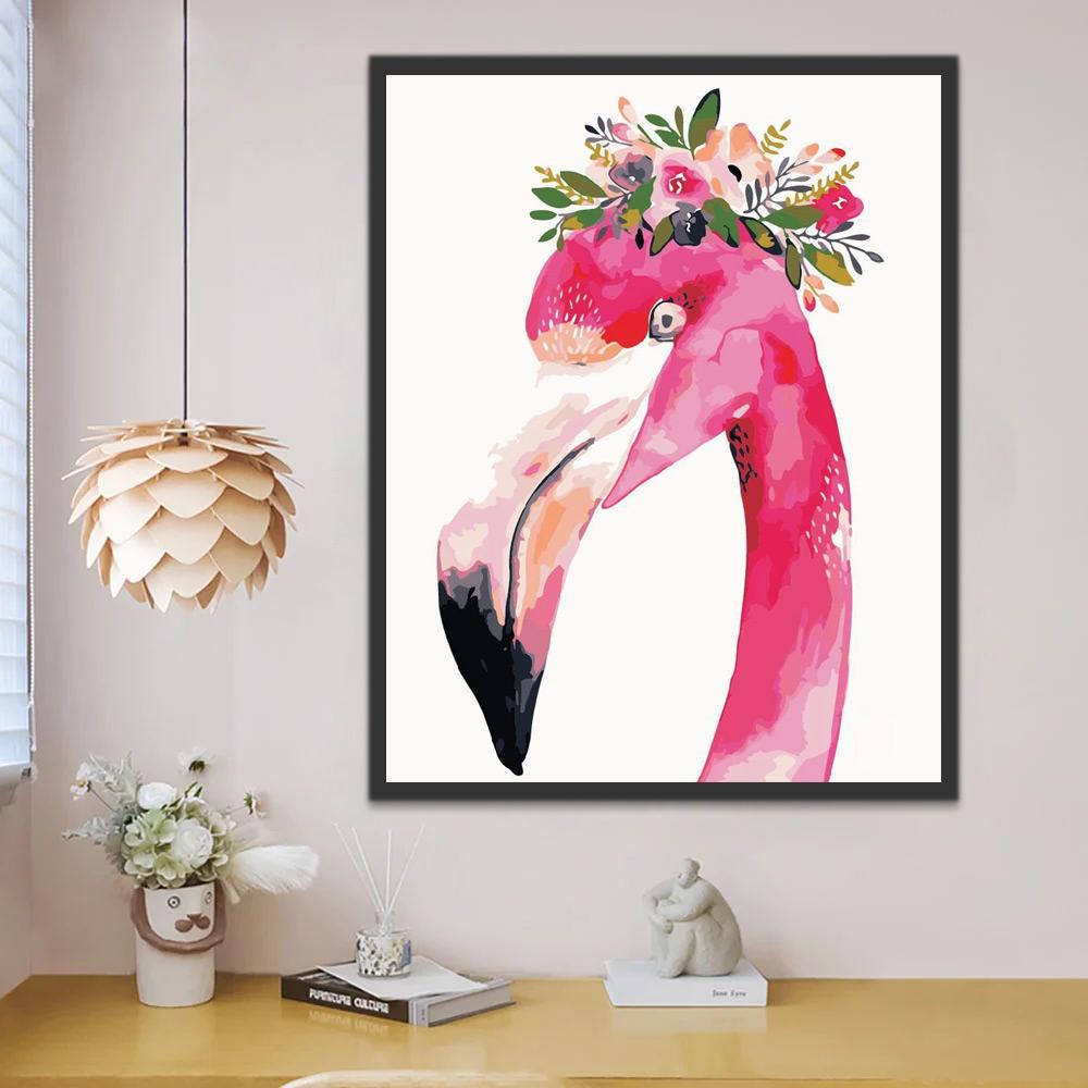 Flamenco Rosa con Corona de Flores Pintar por Números
