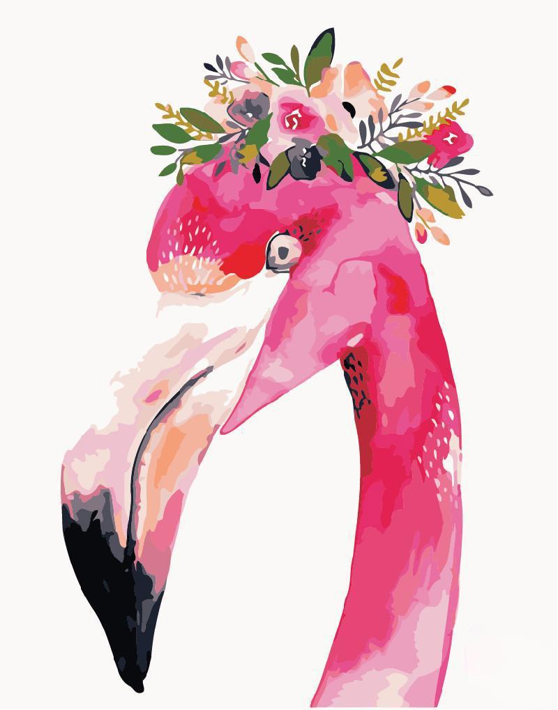 Flamenco Rosa con Corona de Flores Pintar por Números