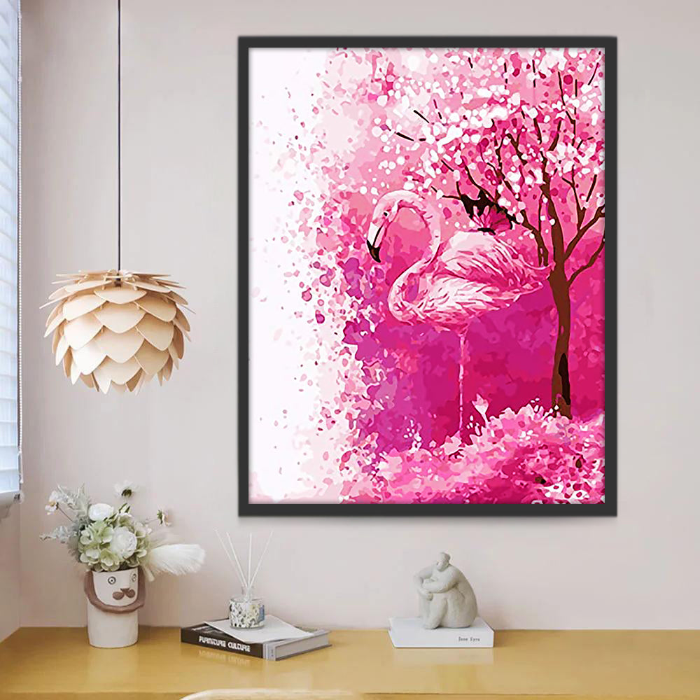 Flamenco Rosa con Flores Rosadas Pintar por Números