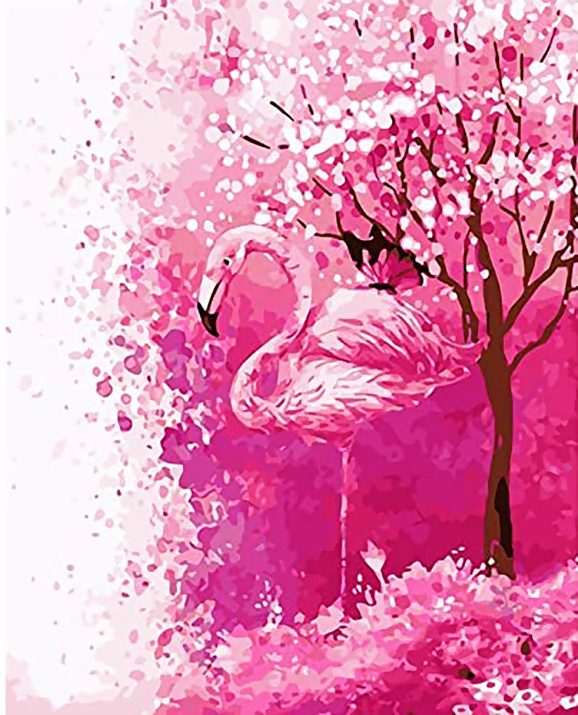 Flamenco Rosa con Flores Rosadas Pintar por Números