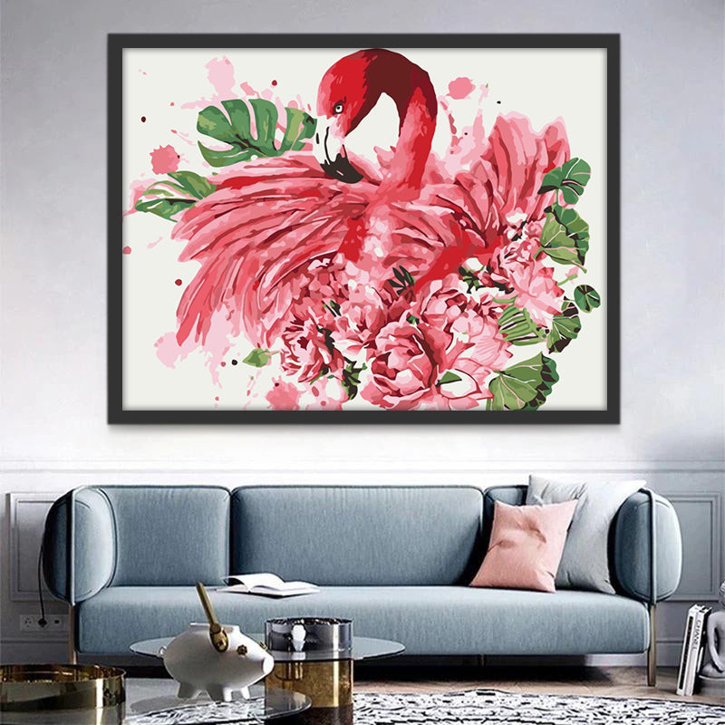 Flamenco y Flores Rosadas Pintar por Números