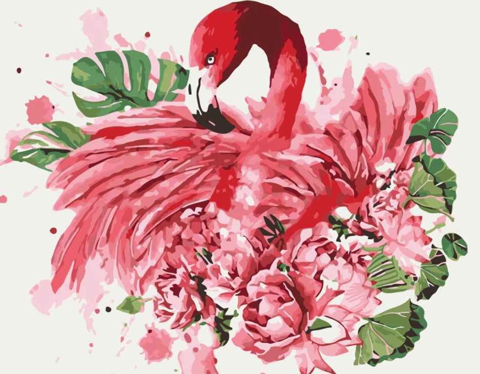 Flamenco y Flores Rosadas Pintar por Números