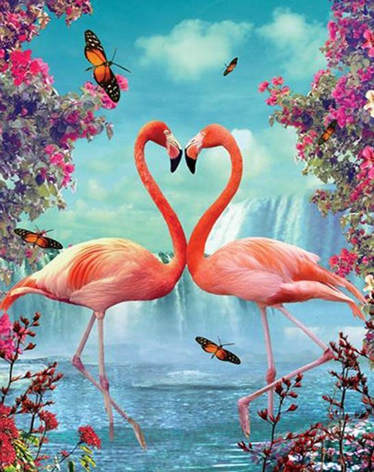 Flamencos en Amor y Cascada Pintar por Números