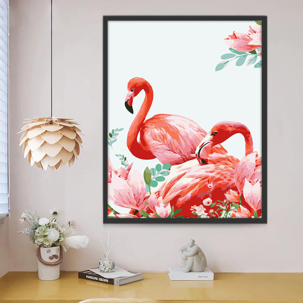 Flamencos Rojos y Flores Rosadas Pintar por Números