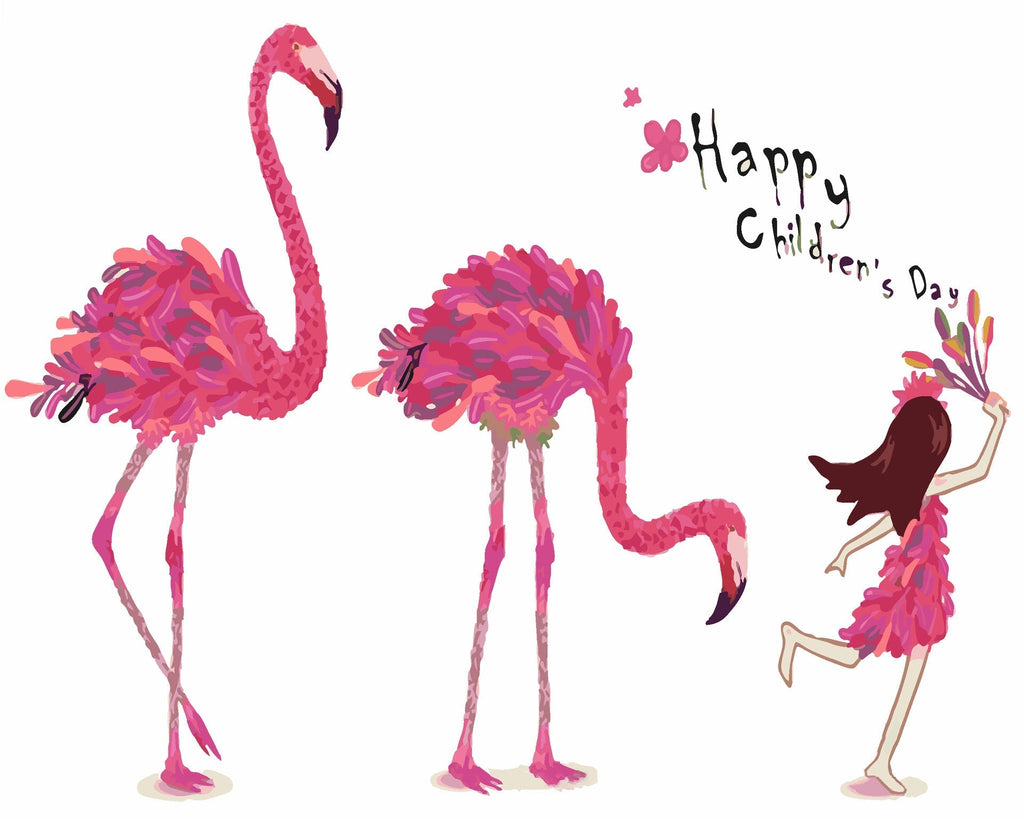 Flamencos Rosas con Niña Pintar por Números