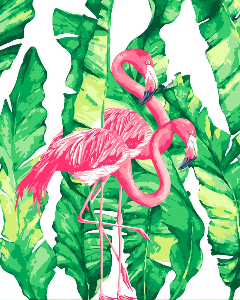 Flamencos Rosas y Hojas Largas Pintar por Números