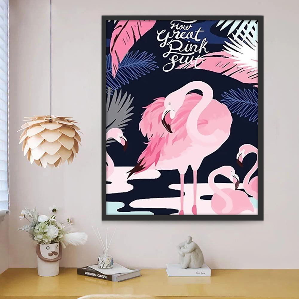 Flamencos Rosas y Hojas Pintar por Números