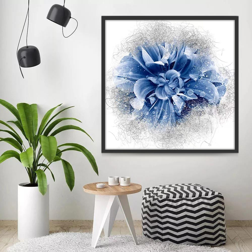 Flor Azul con Gotas de Agua en el Fondo Blanco Pintar por Números