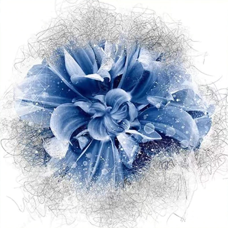Flor Azul con Gotas de Agua en el Fondo Blanco Pintar por Números