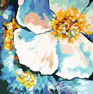 Flor con Pétalos Azules y Blancos y Estambres Coloridos Pintar por Números