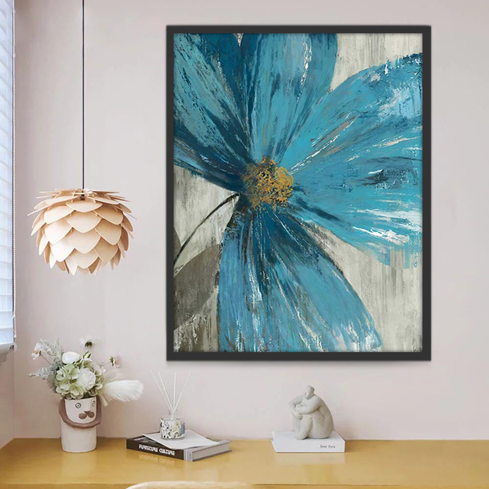 Flor con Pétalos Azules y Estambres Amarillos Pintar por Números