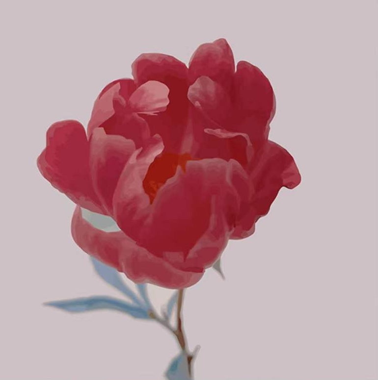 Flor con Pétalos Rojos y Hojas Azules en el Fondo Blanco Pintar por Números