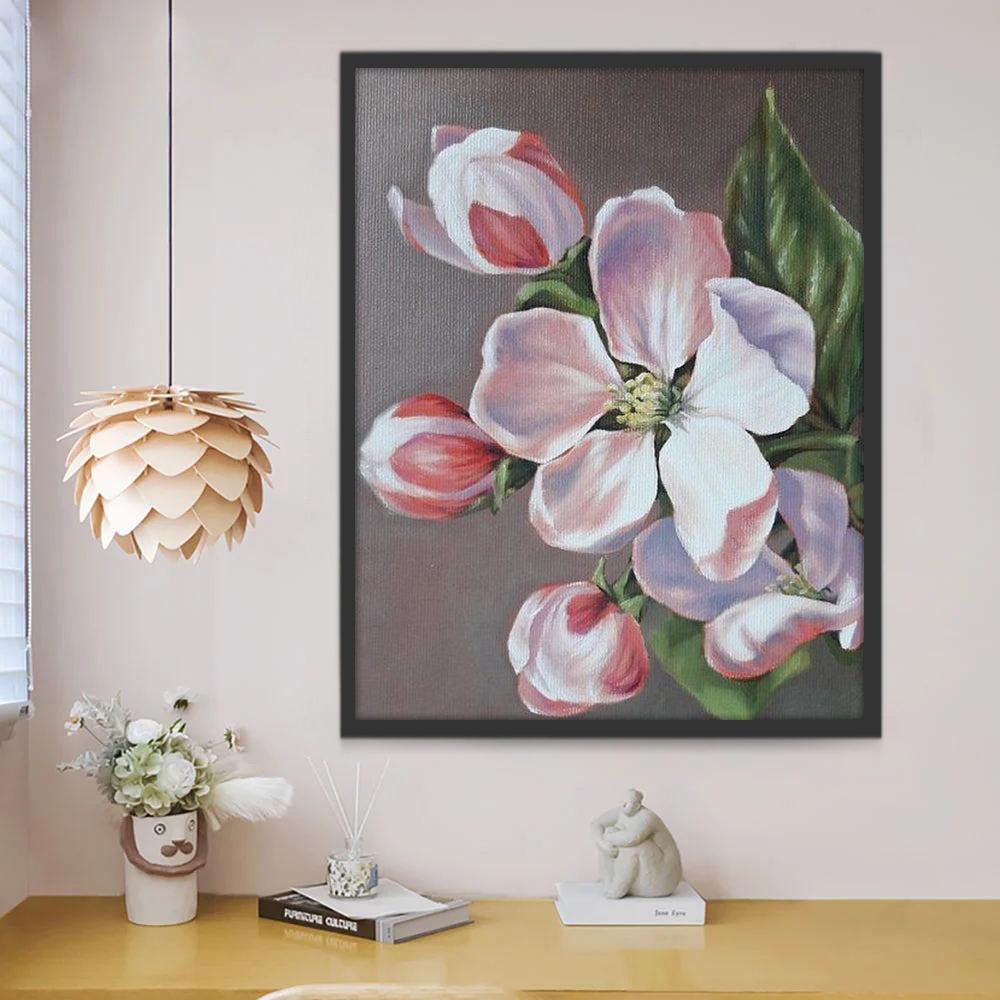 Flor de Cinco Pétalos Blancos y Capullos y Hojas Verdes Pintar por Números