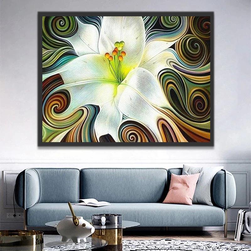 Flor de Lirio Blanco en Estilo Abstracto Pintar por Números