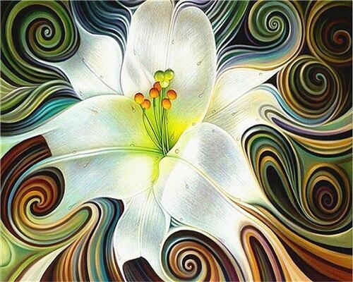 Flor de Lirio Blanco en Estilo Abstracto Pintar por Números