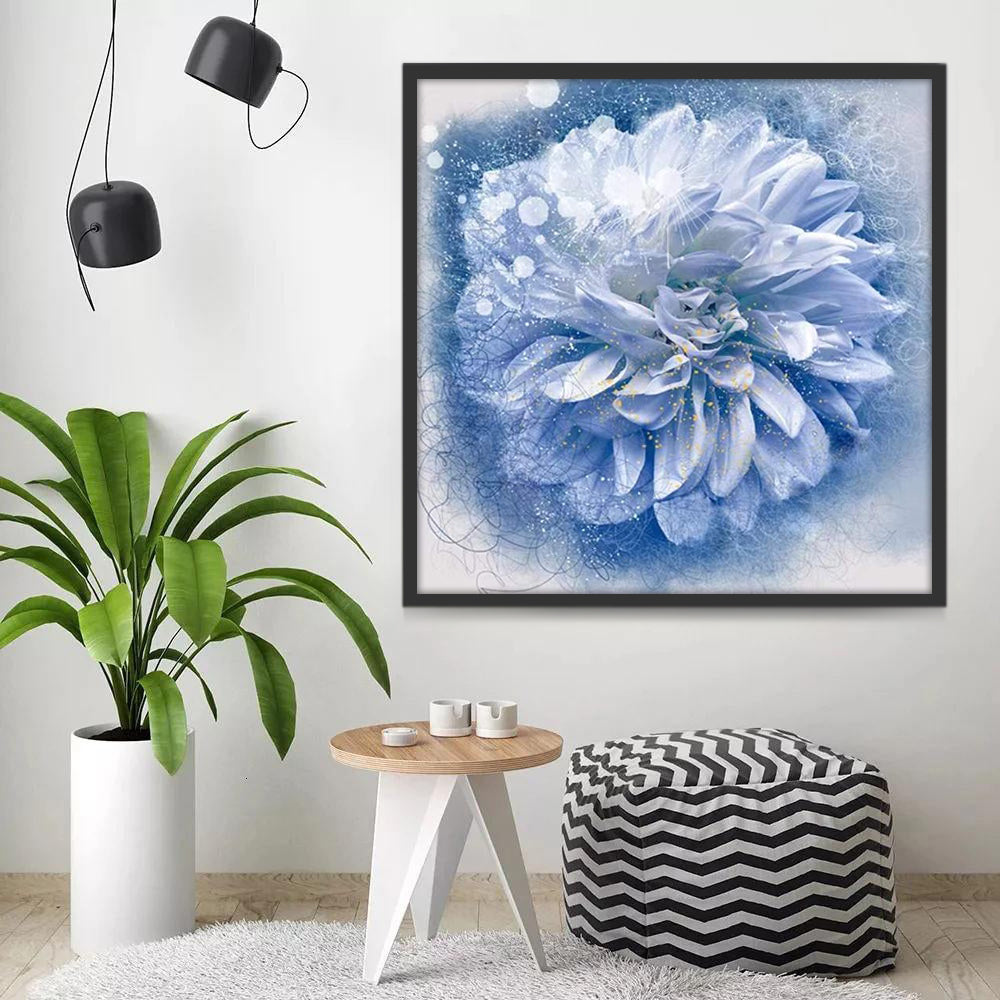 Flor Floreciente de Color Azul con Fondo Azul y Blanco Pintar por Números