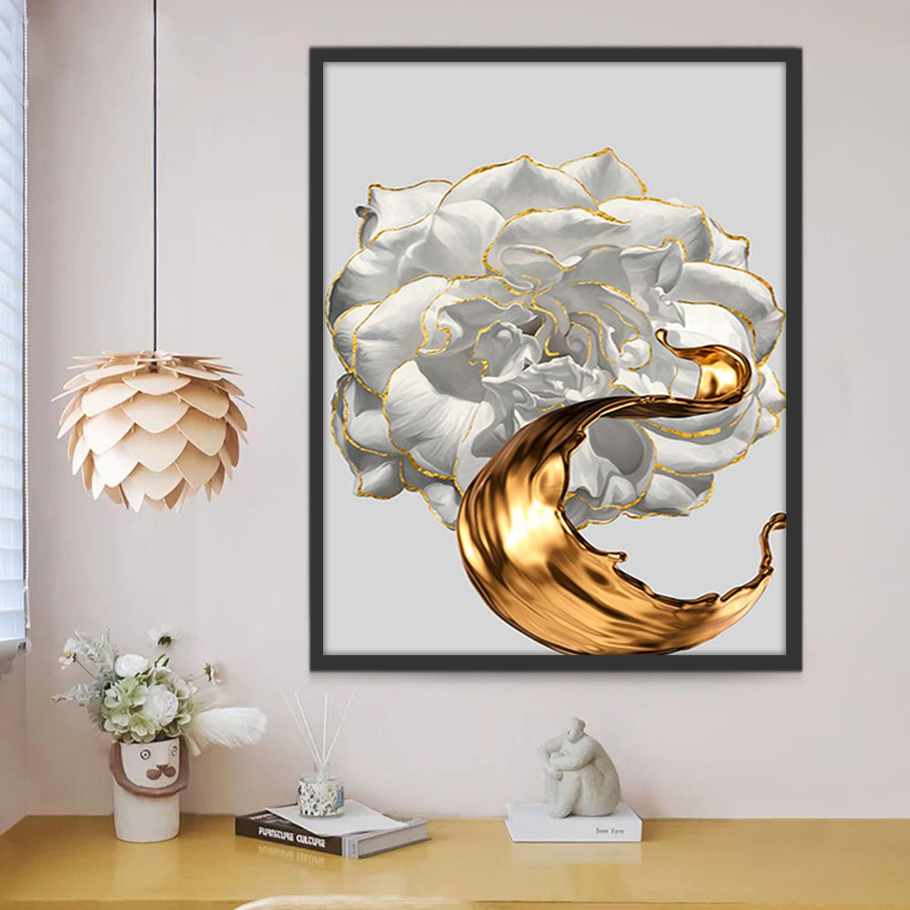 Flor Hermosa Blanca y Salpicadura de Agua Dorada Pintar por Números