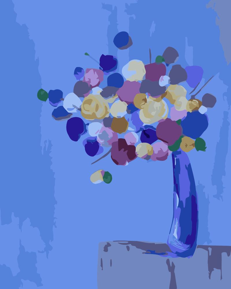 Flores Abstractas en Florero Morado con Fondo Azul Pintar por Números
