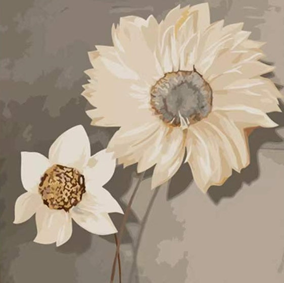 Flores Blancas Florecientes con el Fondo Gris Pintar por Números