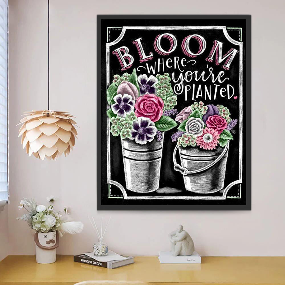 Flores Coloridas en Cubo de Agua Pintadas por Tizas Pintar por Números