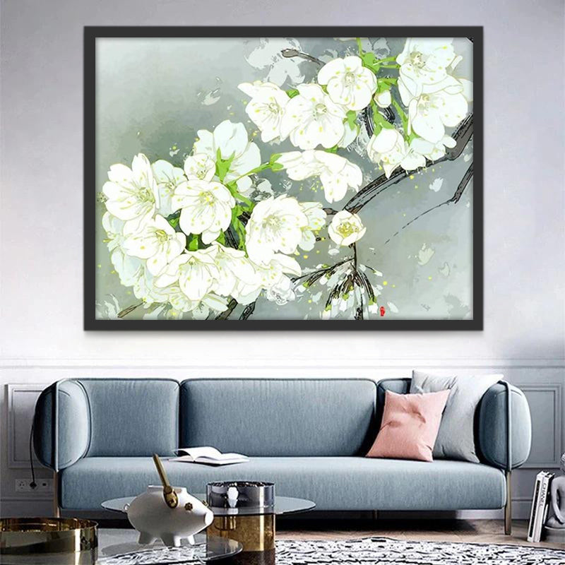 Flores con Pétalos Blancos y Sépalos Verdes Pintar por Números