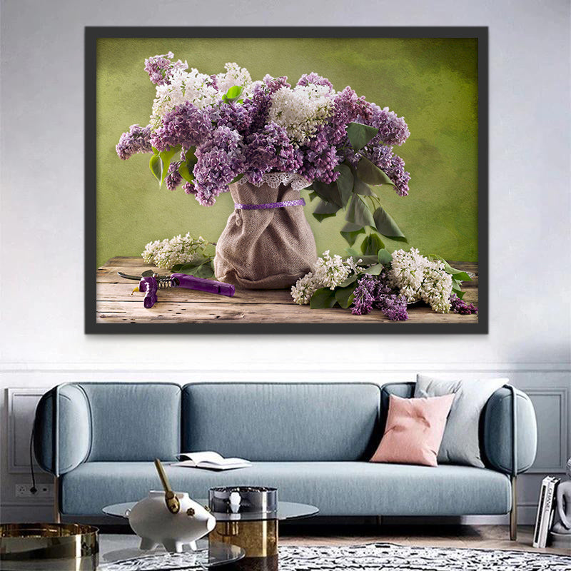 Flores de Color Morado y Blanco en Saco Pintar por Números