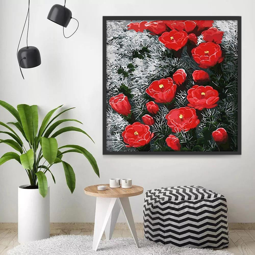 Flores de Color Rojo en Arbustos en Blanco y Negro Pintar por Números