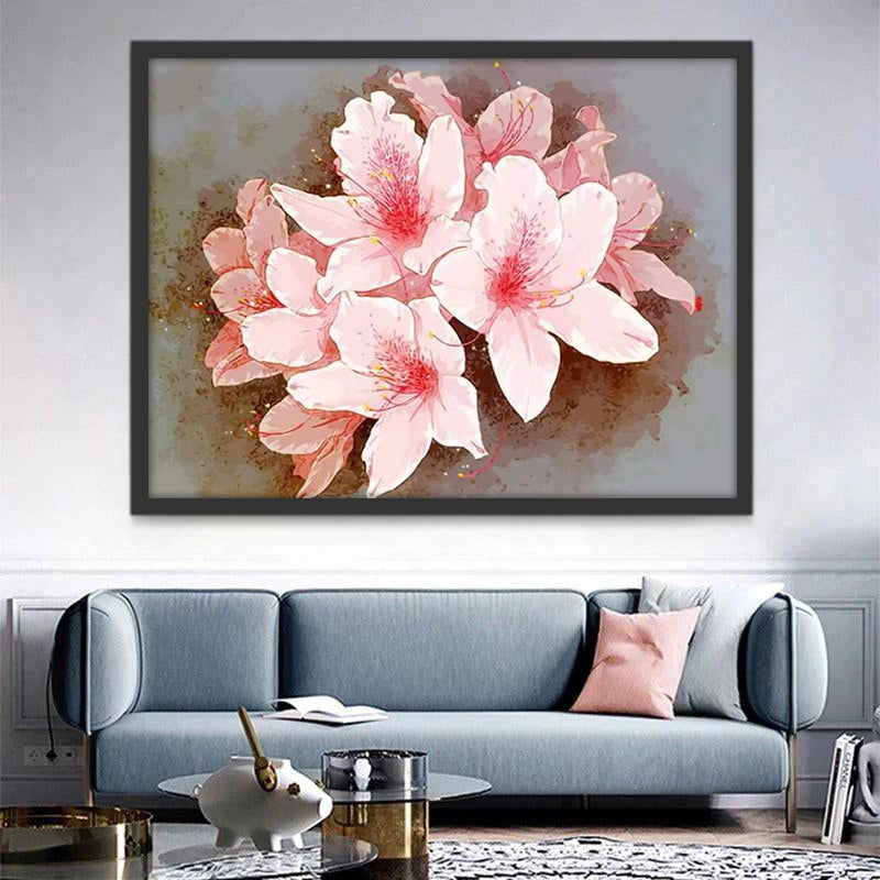 Flores de Color Rosado Claro con el Fondo Gris Pintar por Números