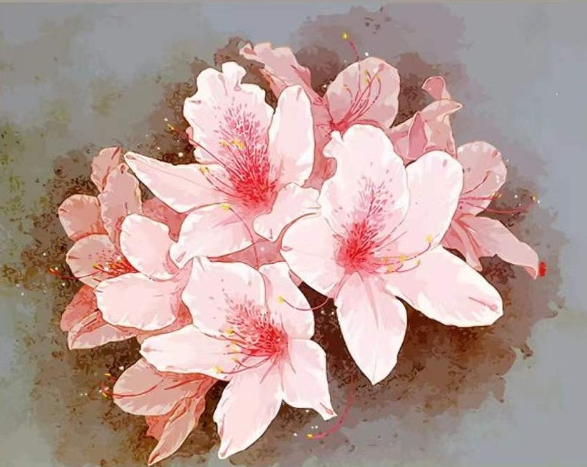 Flores de Color Rosado Claro con el Fondo Gris Pintar por Números