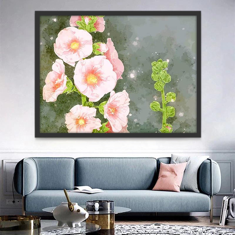 Flores de Color Rosado y los Capullos Verdes Pintar por Números