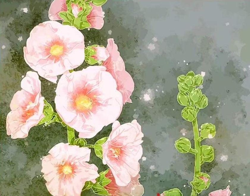 Flores de Color Rosado y los Capullos Verdes Pintar por Números