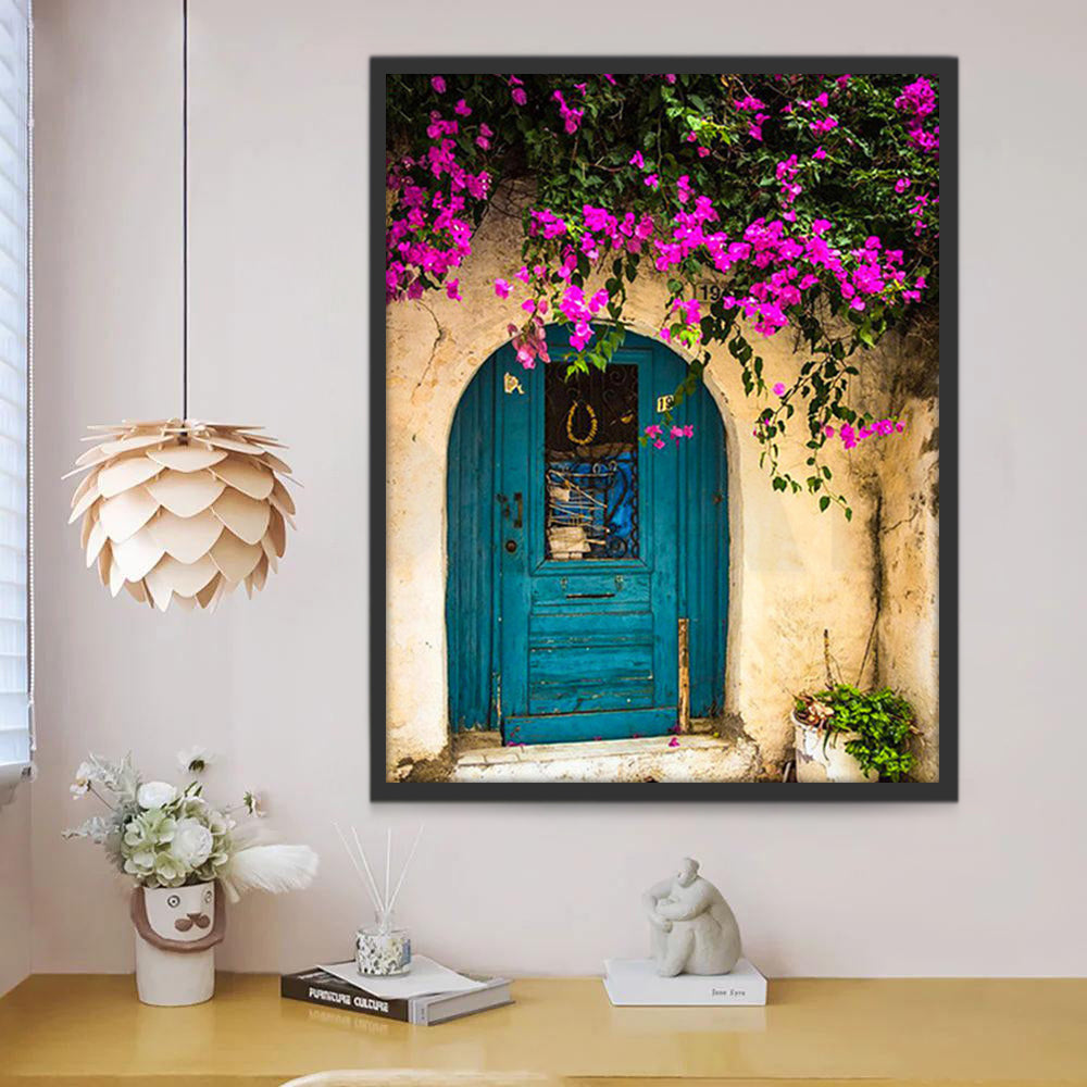 Flores de Colores Brillantes y Puerta Verde Pintar por Números