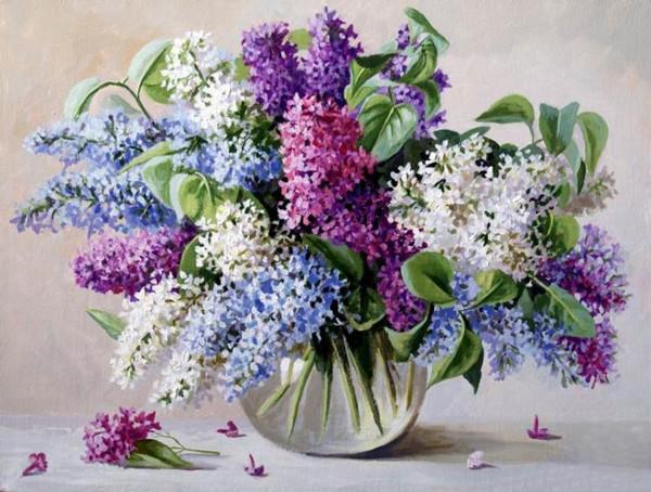 Flores de Colores Diferentes en Florero de Vidrio Pintar por Números
