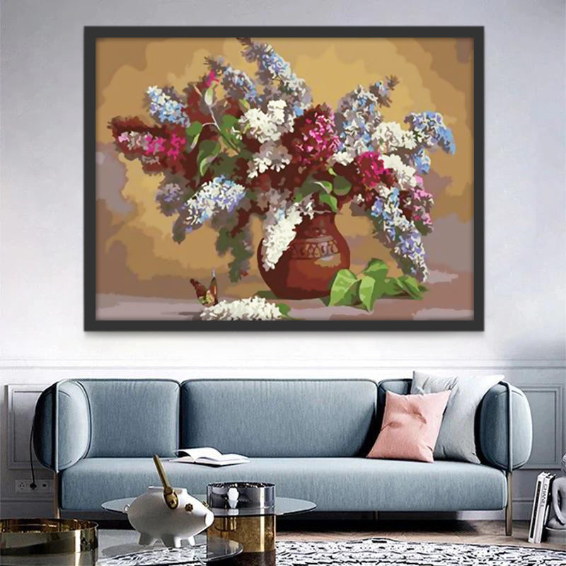 Flores de Colores Diferentes en Florero Marrón Pintar por Números