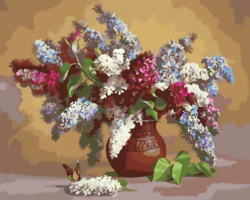 Flores de Colores Diferentes en Florero Marrón Pintar por Números