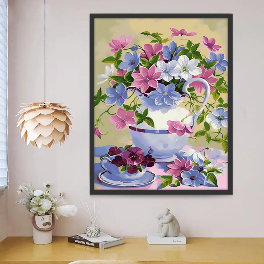 Flores de Colores Diferentes en Florero y Taza Pintar por Números