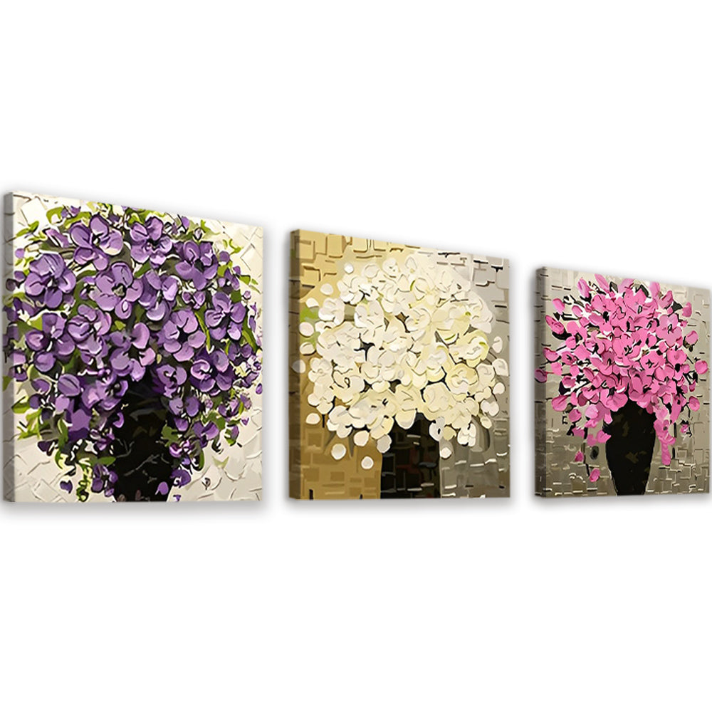 Flores de Colores Diferentes en Floreros Negros 3 Partes Pintar por Números