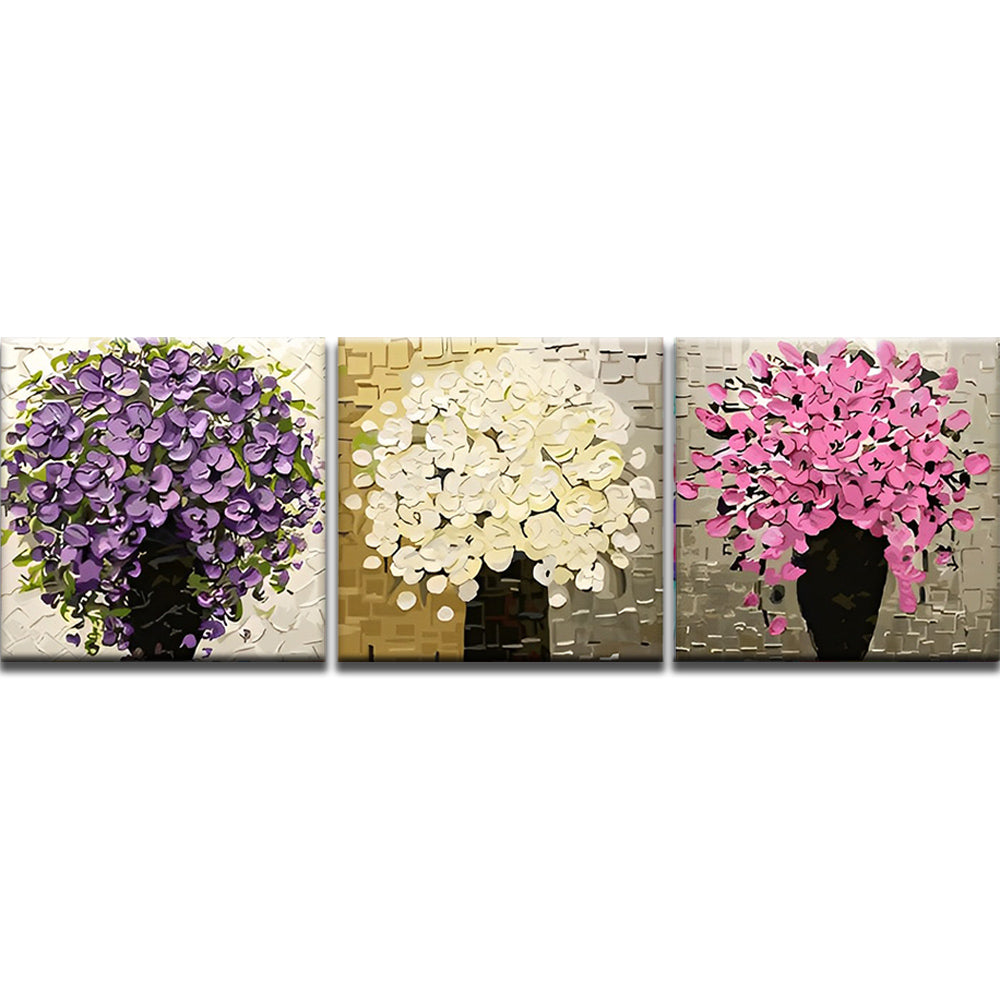 Flores de Colores Diferentes en Floreros Negros 3 Partes Pintar por Números