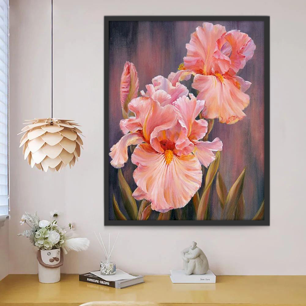 Flores de Iris de Color Rosado con Fondo de Textura Pintar por Números