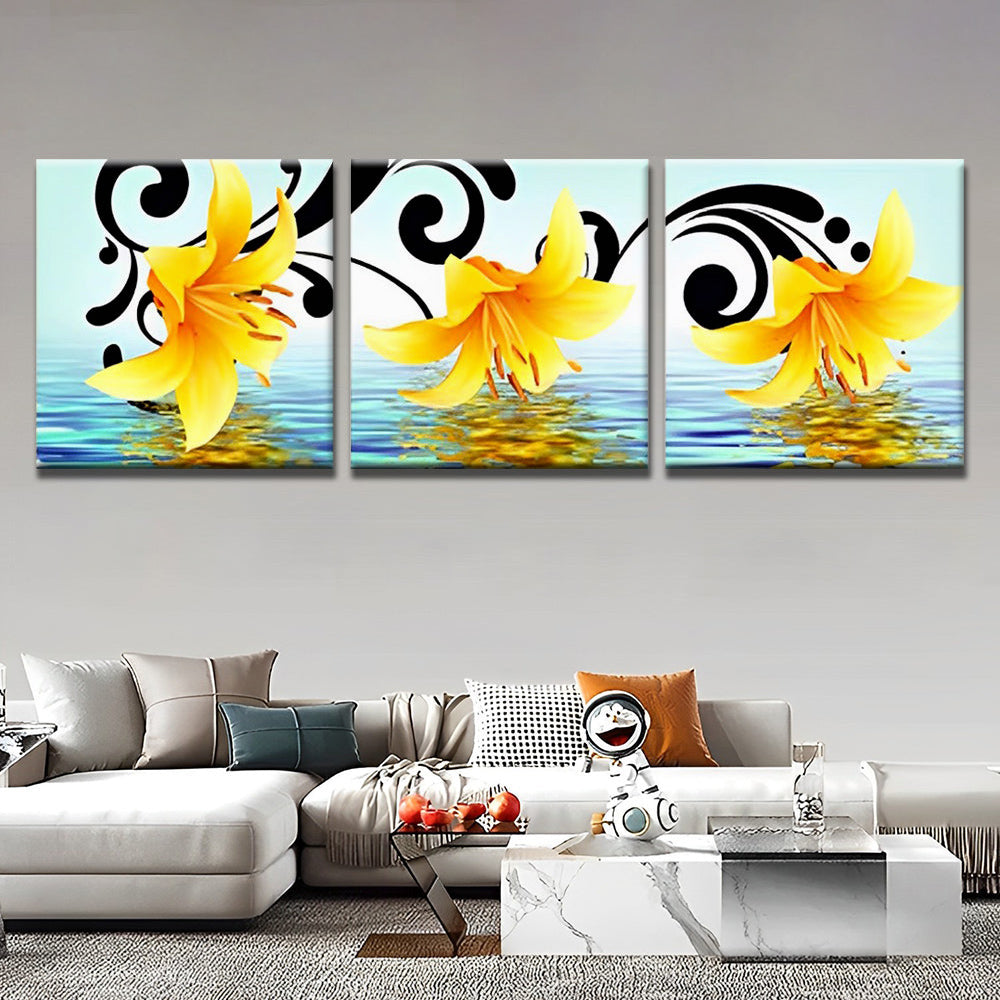 Flores de Lirios Amarillos sobre Agua 3 Partes Pintar por Números