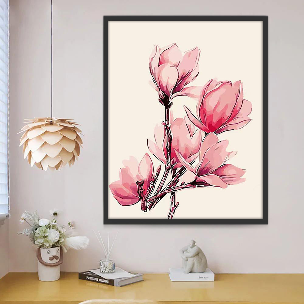 Flores de Magnolia Rosada con Fondo Blanco Pintar por Números
