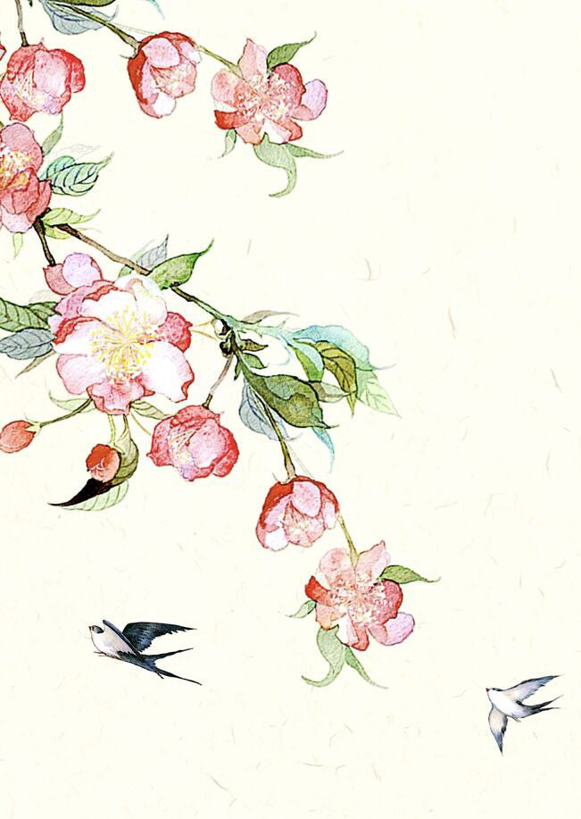 Flores de Melocotón y Golondrinas Pequeñas Pintar por Números
