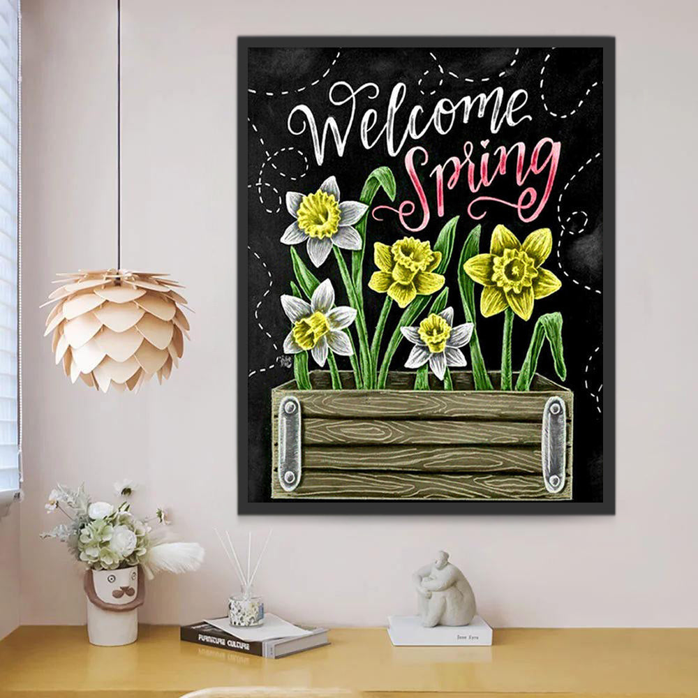 Flores de Narciso Amarillo en Caja de Madera Pintar por Números