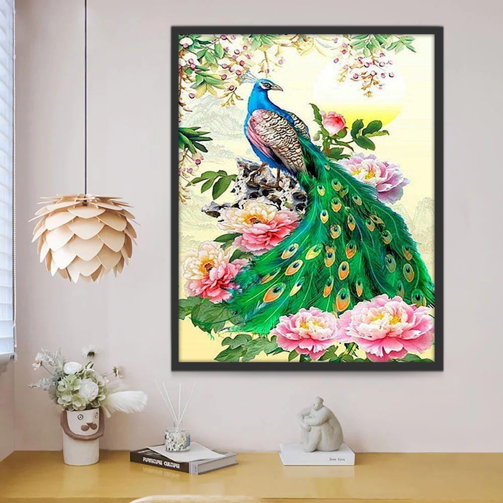Flores de Peonía con Pavo Real Pintar por Números
