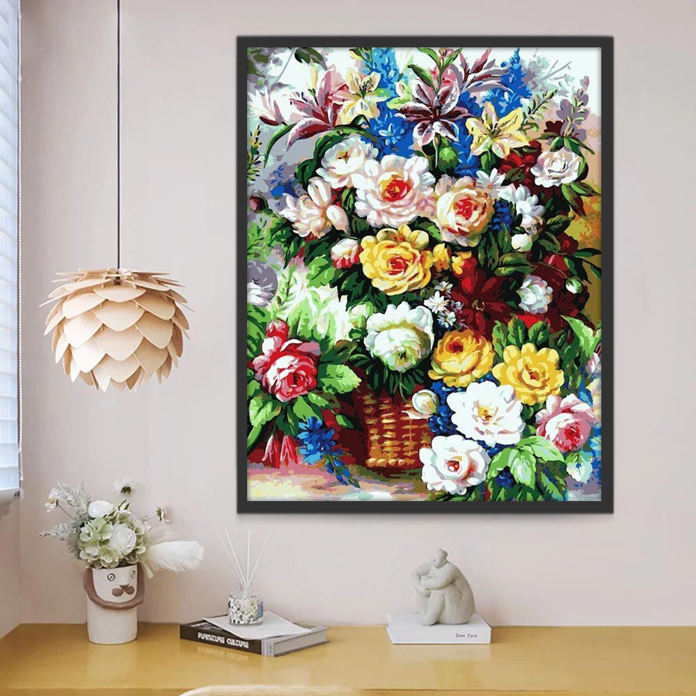 Flores Diversas de Colores Diferentes en Cesta Pintar por Números