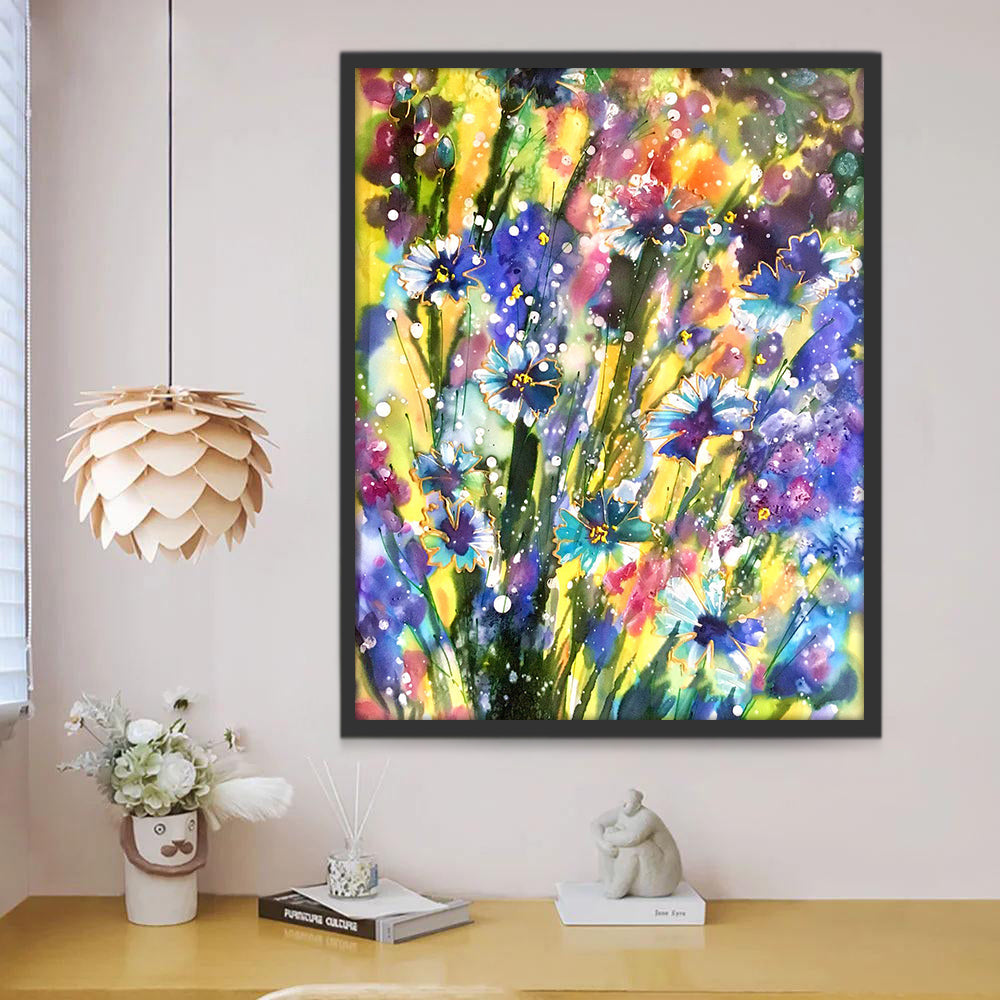 Flores en el Fondo de Color Arcoíris Pintar por Números